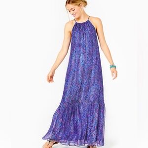 Lilly Pulitzer Alessandra Maxi Dress Metallic. Size XS. Color Blue & Pink.